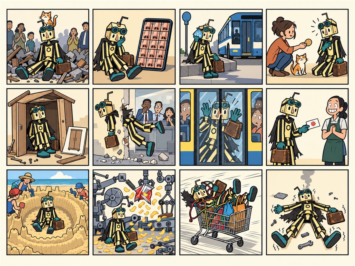 A grid of twelve small comics, all starring the same character in different situations