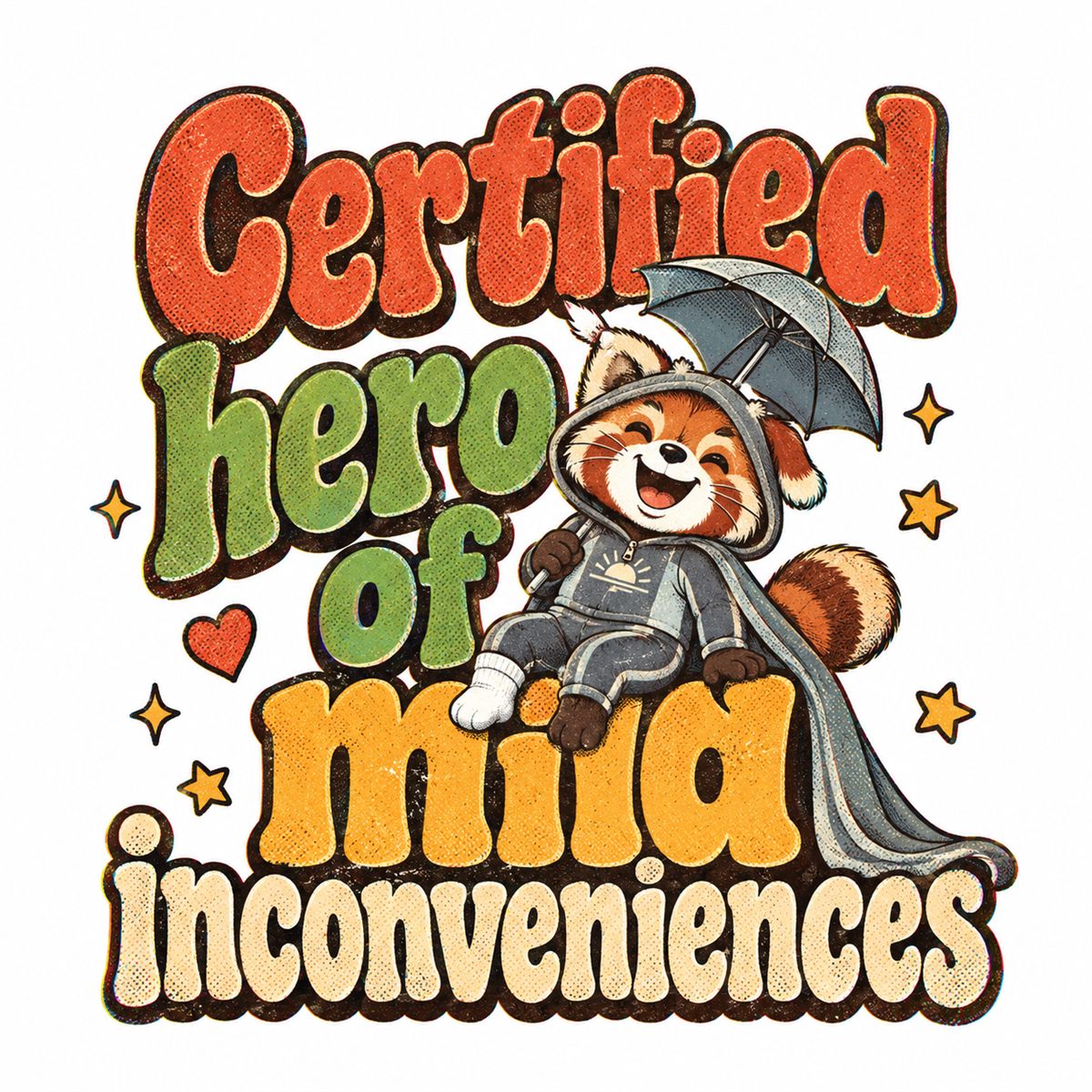 Quote design with big colourful lettering and the character acting it out