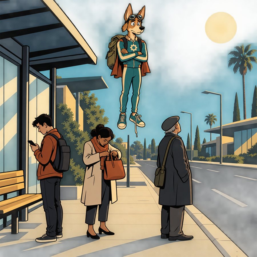 A hero flying, but only while nobody is looking