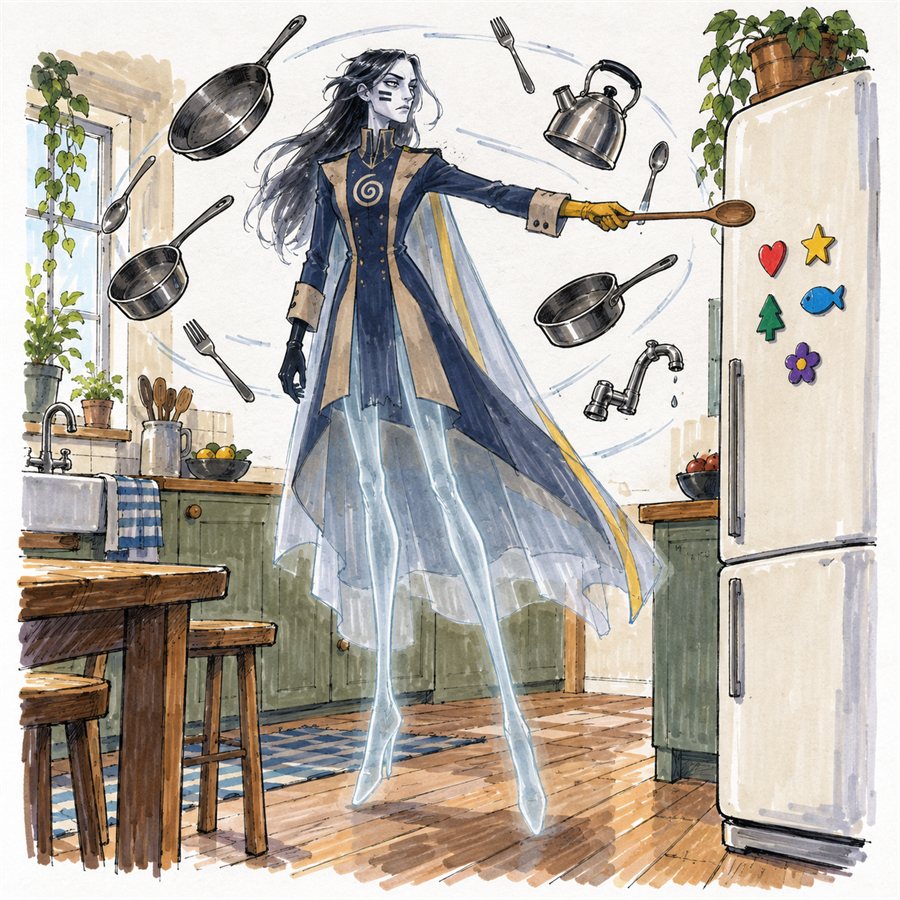 Every metal object floating except the fridge magnets
