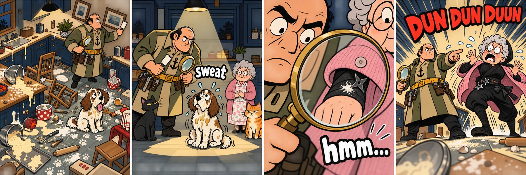 A four-panel whodunit comic made with the app