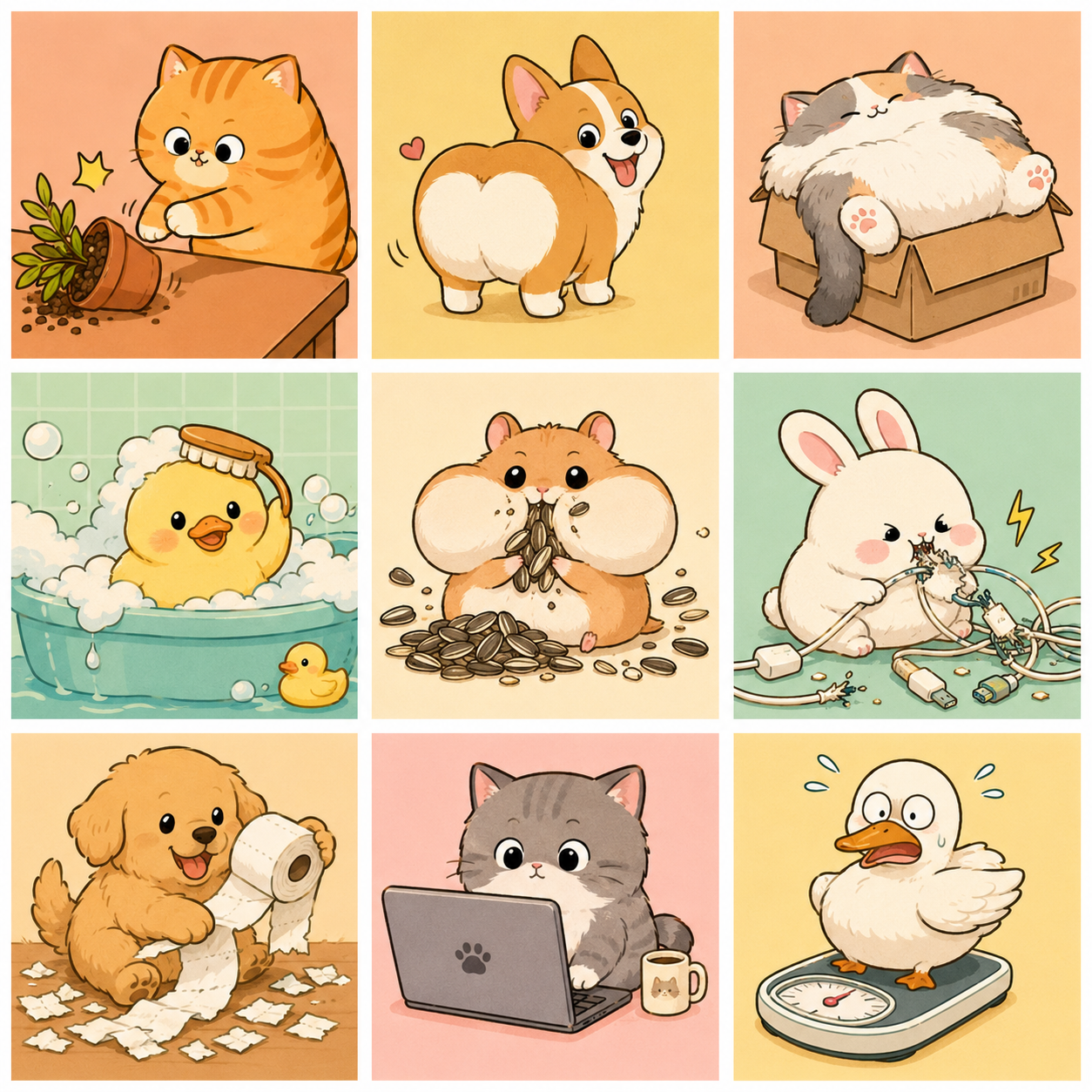 Instagram feed grid of pet comics