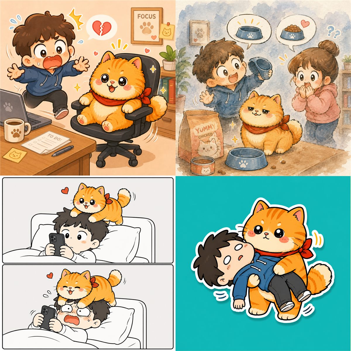 The same mascot in 4 different comics