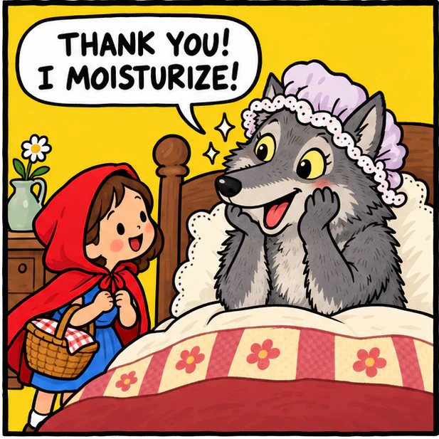 The Wolf in Grandma's nightcap, delighted: Thank you! I moisturize!