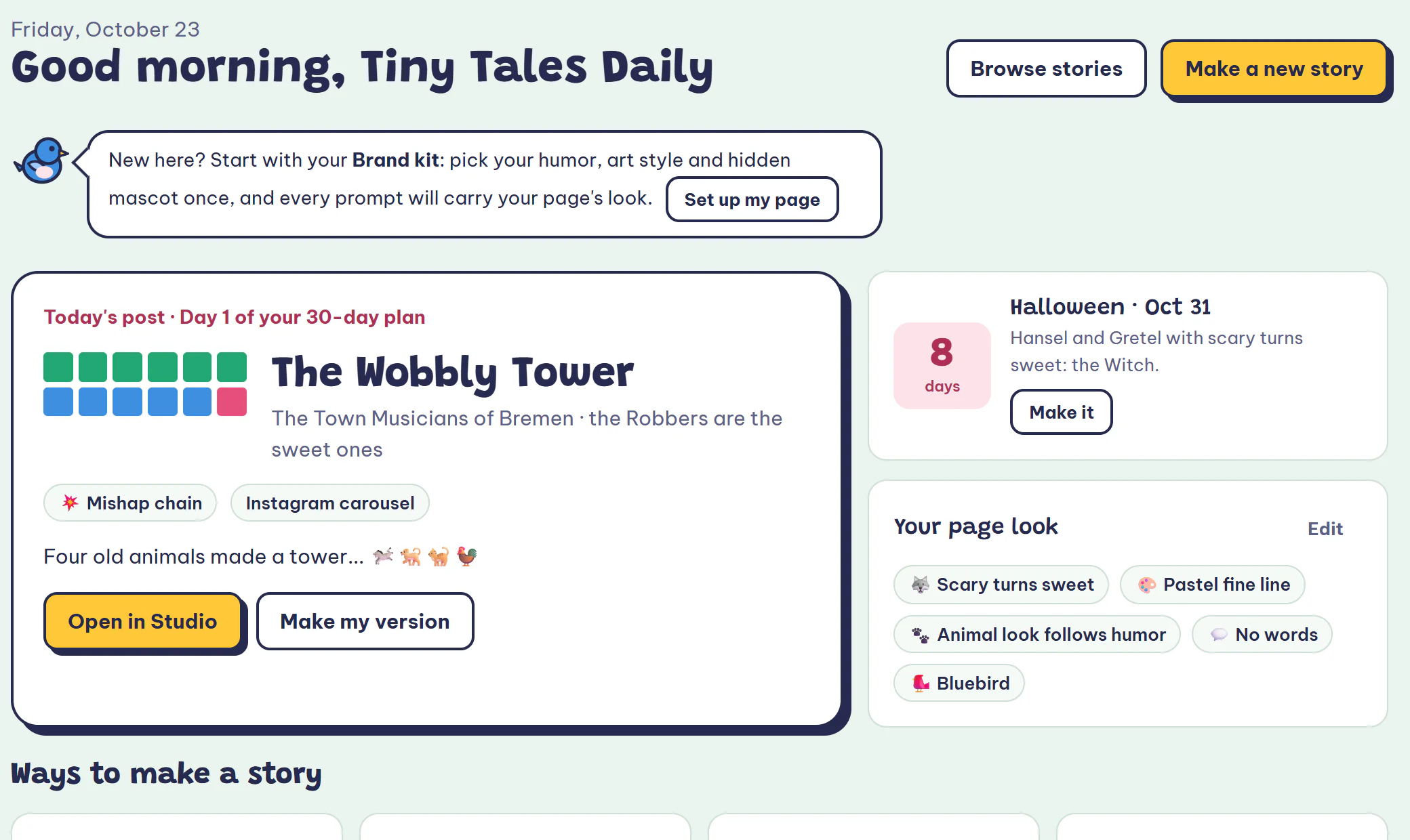 The Today screen of the app: today's story picked by the 30-day plan
